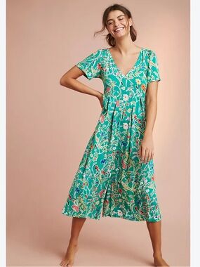 Anthropologie Floreat Green Garden Romper